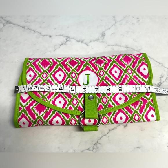 Compact Travel Case Embroidered Letter “J” Pink & Green - Picture 2 of 10